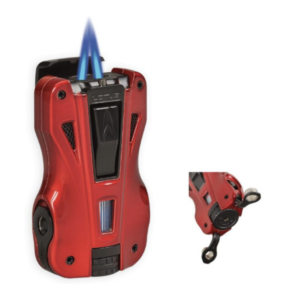 Lotus GT Lighter Duel Torch with Cigar Punches Glossy Red & Black Matte