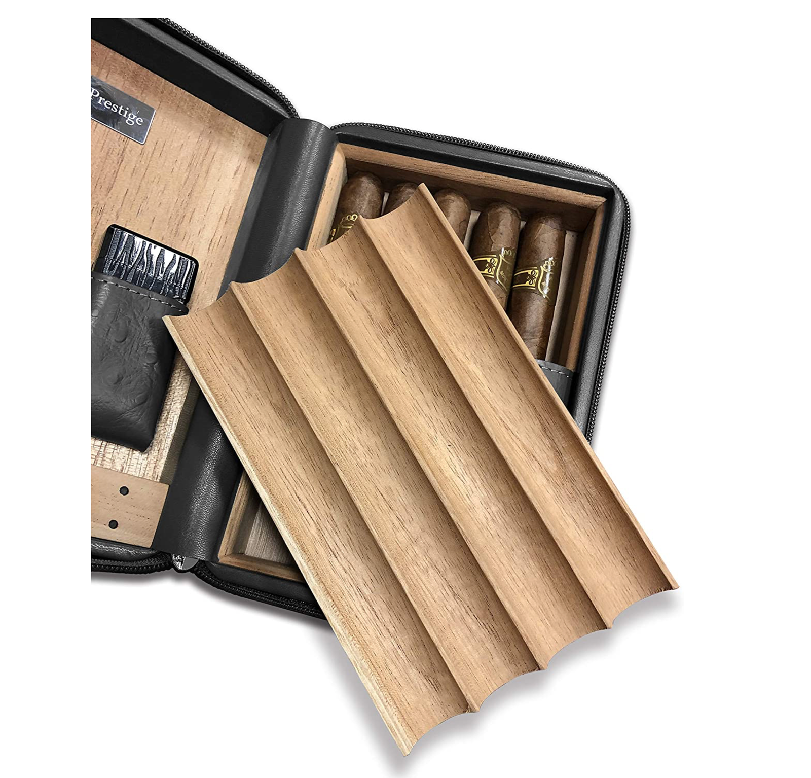 Manhattan Travel Cigar Case Humidor w/ on Board Accessories Black Leather - Image 4