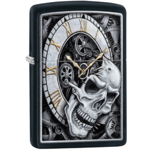 Zippo Skull Clock Design Black Matte Lighter