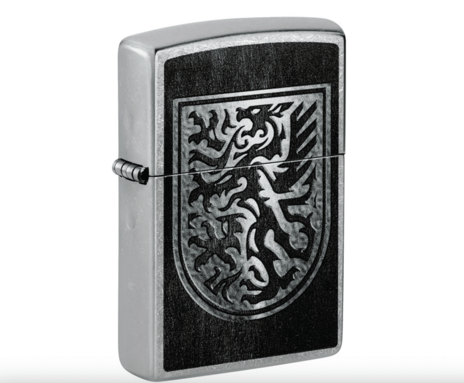 Zippo Lighter: Dragon Shield Design Street Chrome Pocket Lighter