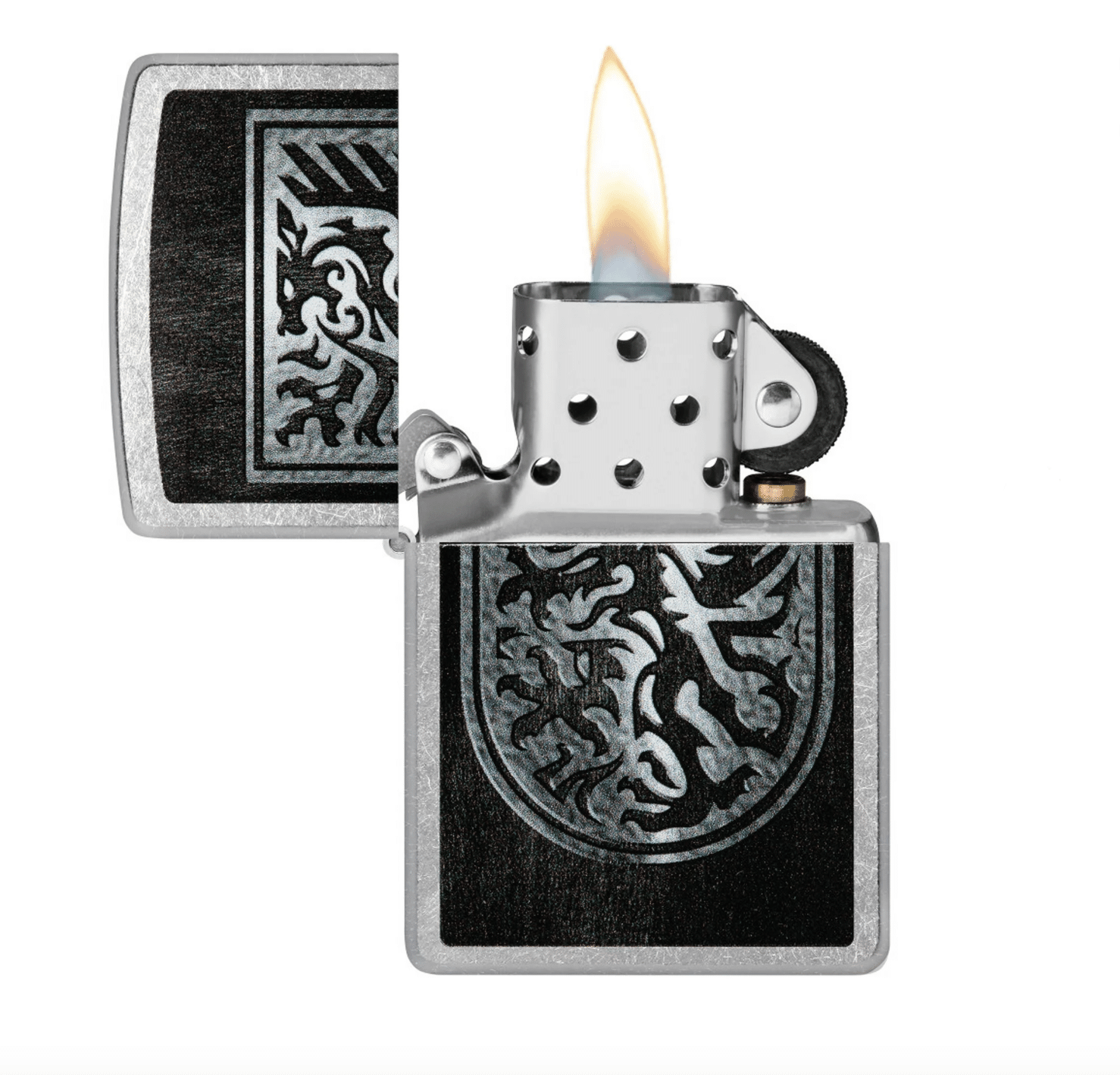 Zippo Lighter: Dragon Shield Design Street Chrome Pocket Lighter - Image 2