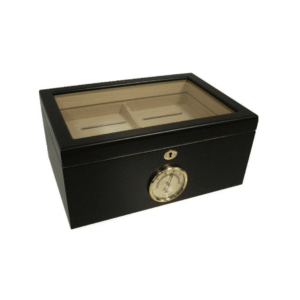 Bally Black Finish Glass Top up to 100 ct Cigar Humidor