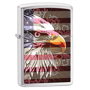 Zippo Brushed Chrome Bald Eagle And American Flag